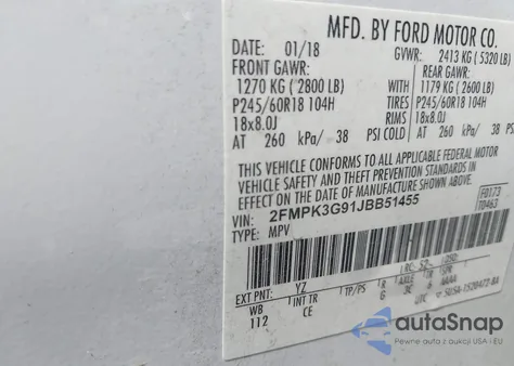 2018 Ford Edge Se из США, поврежденный, VIN 2FMPK3G91JBB51455